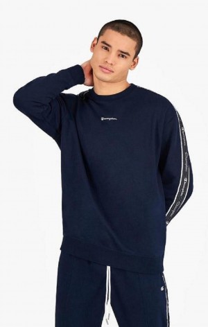 Sweats Champion Jacquard Logo Tape Sweatshirt Homme Bleu Foncé | 1479-GRWMP