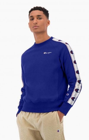 Sweats Champion Jacquard Logo Tape Sweatshirt Homme Bleu | 1283-RJXPG