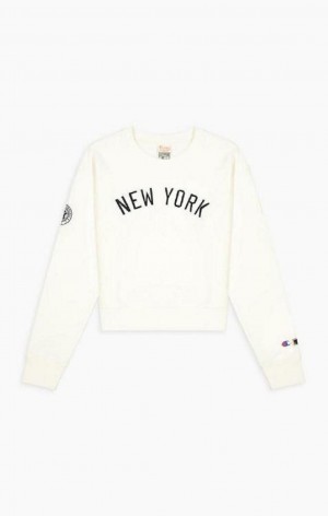 Sweats Champion New York MLB Cropped Reverse Weave Sweatshirt Femme Marron | 9751-MNPCU