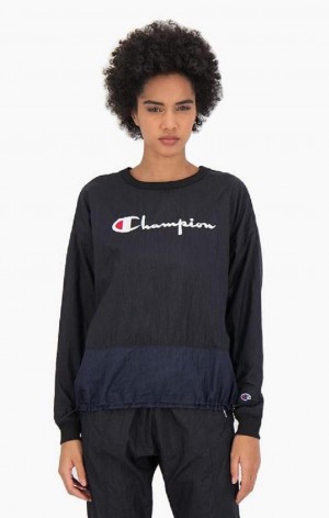 Sweats Champion Panel Detail Script Logo Sweatshirt Femme Noir | 1270-GDPFA