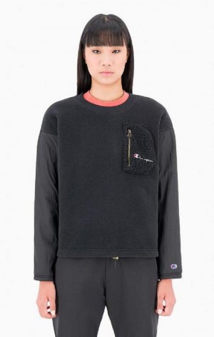 Sweats Champion Patchwork Velour + Fleece Sweatshirt Femme Noir | 5014-PBNXR