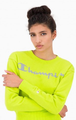 Sweats Champion Reflective Logo Fleece Sweatshirt Femme Vert Olive Vert | 6194-ZWYXQ