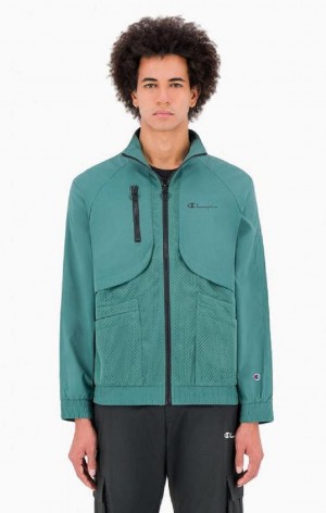 Sweats Champion Reflective Logo Mesh Panel High Neck Top Homme Vert | 0746-IZOPC