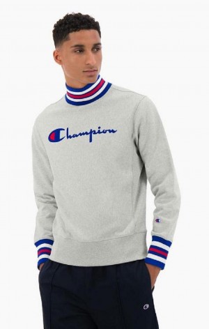 Sweats Champion Ringer Trim High Neck Reverse Weave Jumper Homme Grise Clair | 2674-HFPLG