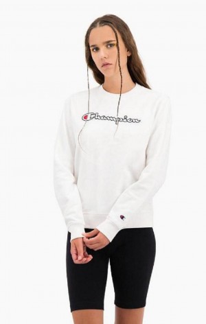 Sweats Champion Satin Stitch Script Logo Sweatshirt Femme Blanche | 9410-JWAUH