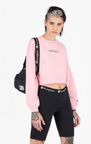 Sweats Champion Script Logo Cropped Boxy Sweatshirt Femme Rose | 5604-CLAFP