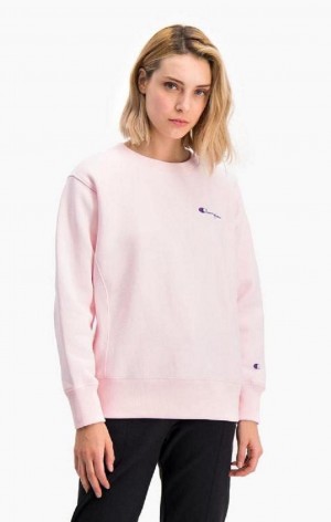 Sweats Champion Small Script Logo Reverse Weave Sweatshirt Femme Rose | 6480-JUAKN