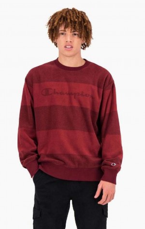 Sweats Champion Tonal Stripe Script Logo Fleece Sweatshirt Homme Bordeaux | 6028-OPLXZ