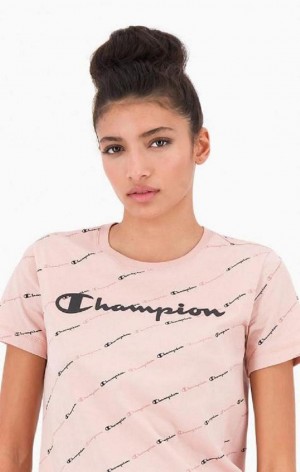 T Shirts Champion All-Over Script Logo T-Shirt Femme Rose | 6293-MPLIY