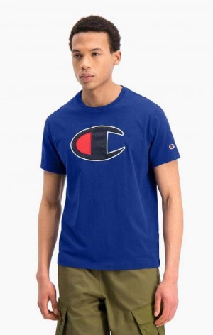 T Shirts Champion Big C Crew Neck T-Shirt Homme Bleu | 2607-XOWIG