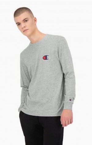 T Shirts Champion C Long Sleeve Jersey Top Homme Grise Clair | 8075-FRGBT