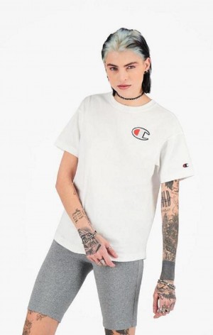 T Shirts Champion C Patch Maxi T-Shirt Femme Blanche | 0561-TESLK