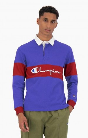 T Shirts Champion Colour Block Coton Jersey Polo Shirt Homme Bleu | 9065-AOPSD