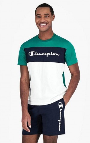 T Shirts Champion Colour Block Script Logo T-Shirt Homme Vert Clair | 2413-NLWXZ