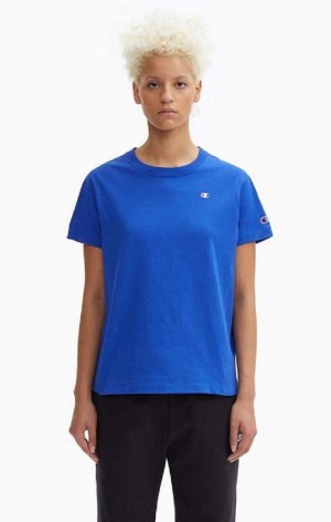 T Shirts Champion Crew Neck T-Shirt Femme Bleu | 5279-NGLAF