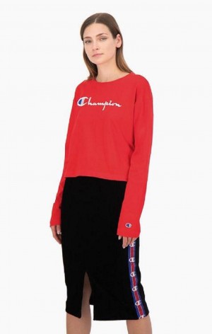 T Shirts Champion Cropped Script Logo Jersey Top Femme Rouge | 8734-EDLFM