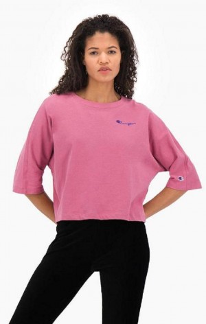 T Shirts Champion Cropped Script Logo T-Shirt Femme Rouge | 4172-KICER