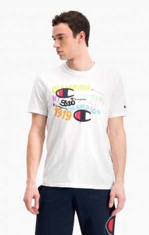 T Shirts Champion Graffiti Logo Print T-Shirt Homme Blanche | 6057-PWSGT