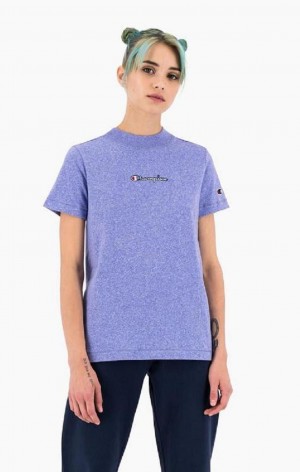 T Shirts Champion Jaspé Script Logo T-Shirt Femme Bleu | 6807-TNHKJ