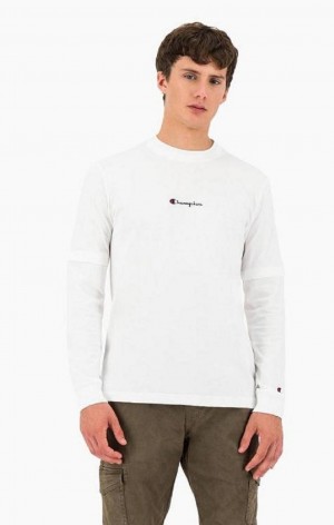 T Shirts Champion Layered Small Script Logo T-Shirt Homme Blanche | 9786-CUQVH