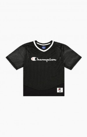 T Shirts Champion Mesh Detail Double Layer T-Shirt Femme Noir | 6827-SANJG