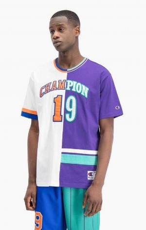 T Shirts Champion NBMIX Patchwork 'Champion 19' Basketball Homme Blanche Violette | 6312-HRNAK