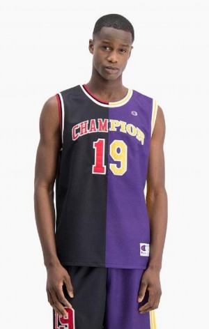 T Shirts Champion NBMIX Patchwork 'Champion 19' Basketball Homme Noir Violette | 2958-ETDBG