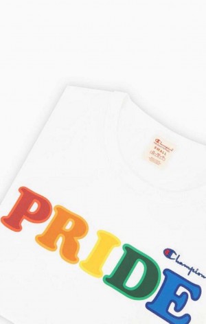 T Shirts Champion PRIDE C Logo Crew Neck T-Shirt Femme Blanche | 8064-MXITY