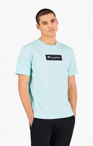 T Shirts Champion Pastel Box Script Logo T-Shirt Homme Bleu Clair | 4280-SRCAG