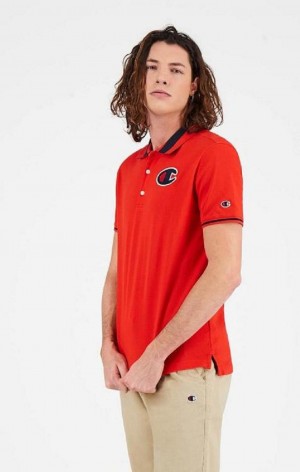 T Shirts Champion Satin C Logo Polo Shirt Homme Rouge | 9503-WDUNY