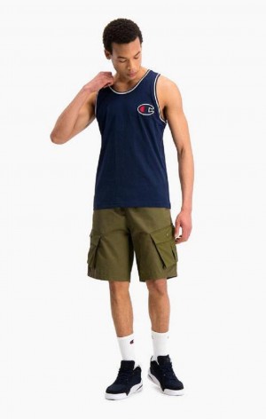 T Shirts Champion Satin C Logo Tank Top Homme Bleu Foncé | 4503-LDWOF