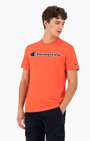 T Shirts Champion Satin Stitch Script Logo T-Shirt Homme Rouge | 1754-ZXDMA