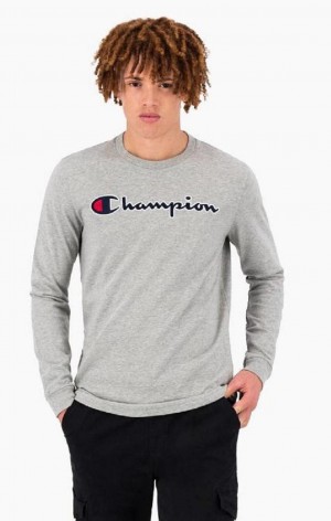 T Shirts Champion Satin Stitch Script Logo T-Shirt Homme Grise Clair | 6403-FHULK