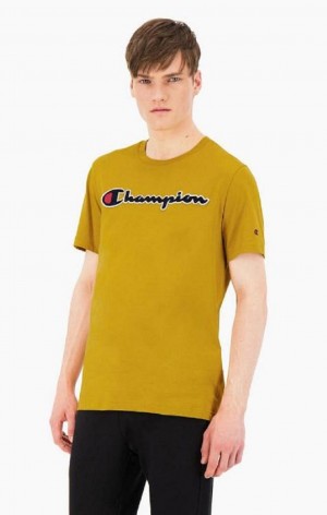 T Shirts Champion Script Logo Crew Neck T-Shirt Homme Doré | 9748-NKCFO