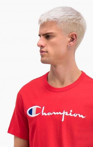 T Shirts Champion Script Logo Crew Neck T-Shirt Homme Rouge | 4397-IMTDB