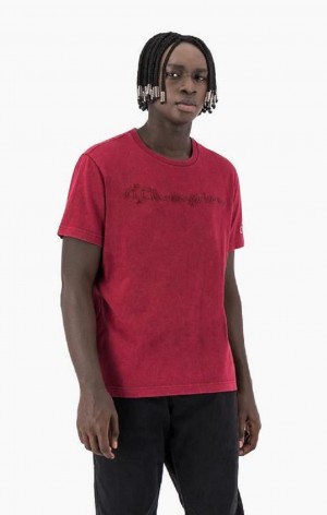 T Shirts Champion Script Logo Washed T-Shirt Homme Bordeaux | 5428-LSTPU