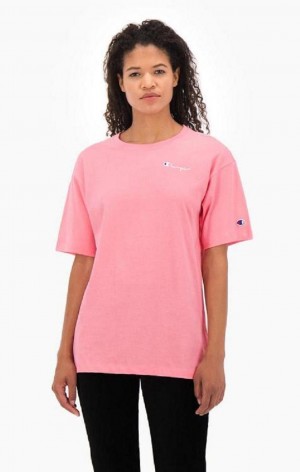 T Shirts Champion Small Script Logo T-Shirt Femme Rose | 2547-QIUBH