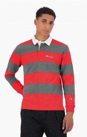 T Shirts Champion Stripe Coton Jersey Polo Shirt Homme Rouge | 4325-TOXJQ