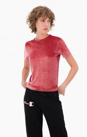 T Shirts Champion Velvet C Logo T-Shirt Femme Rouge | 8065-JXBUT