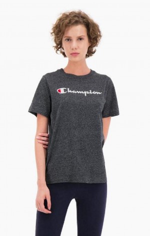 T Shirts Champion Velvet Script Logo T-Shirt Femme Grise Clair | 6539-YDPOZ