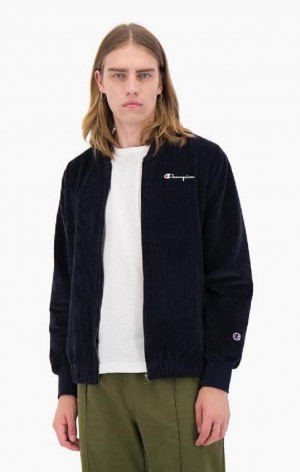 Vestes Champion Corduroy Script Logo Bomber Jacket Homme Bleu Foncé | 6498-NLAPI