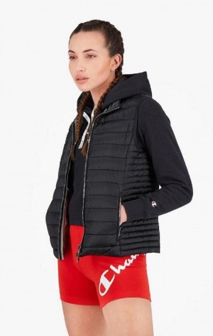 Vestes Champion Legere Rembourré Gilet Femme Noir | 9812-FUJHR