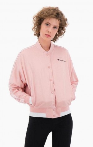 Vestes Champion Logo Tape Bi-Colour Trim Bomber Jacket Femme Rose | 1625-GEQSN