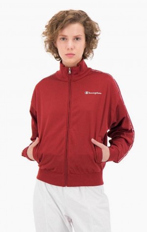 Vestes Champion Logo Tape Contrast Trim Piste Jacket Femme Rouge | 2836-BWJSC