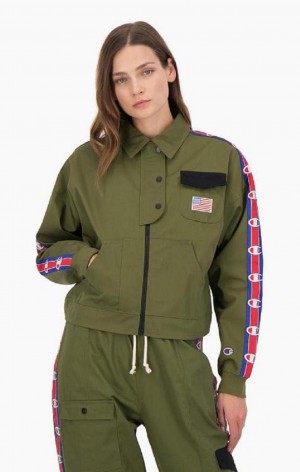 Vestes Champion Logo Tape Utility Jacket Femme Vert Olive Vert | 0127-XJGIK