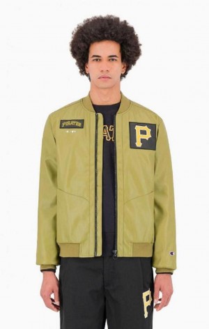 Vestes Champion Pittsburgh MLB Fake Cuir Bomber Jacket Homme Vert Olive Vert | 9045-ZJTLY