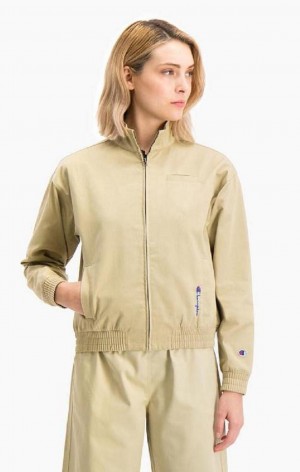 Vestes Champion Vertical Script Logo Woven Jacket Femme Beige | 1928-WHSME