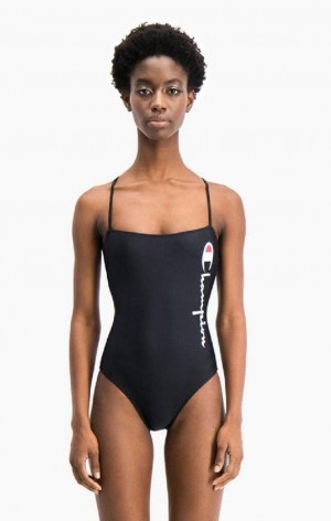 Vetement de Bain Champion Cross Back Large Script Logo Swimsuit Femme Noir | 5241-BKWLM