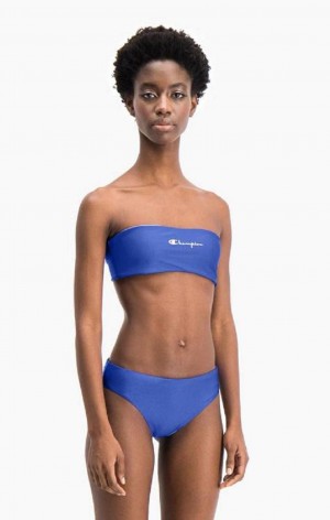 Vetement de Bain Champion Reversible Script Logo Bikini Top Femme Bleu | 9302-AMHBZ