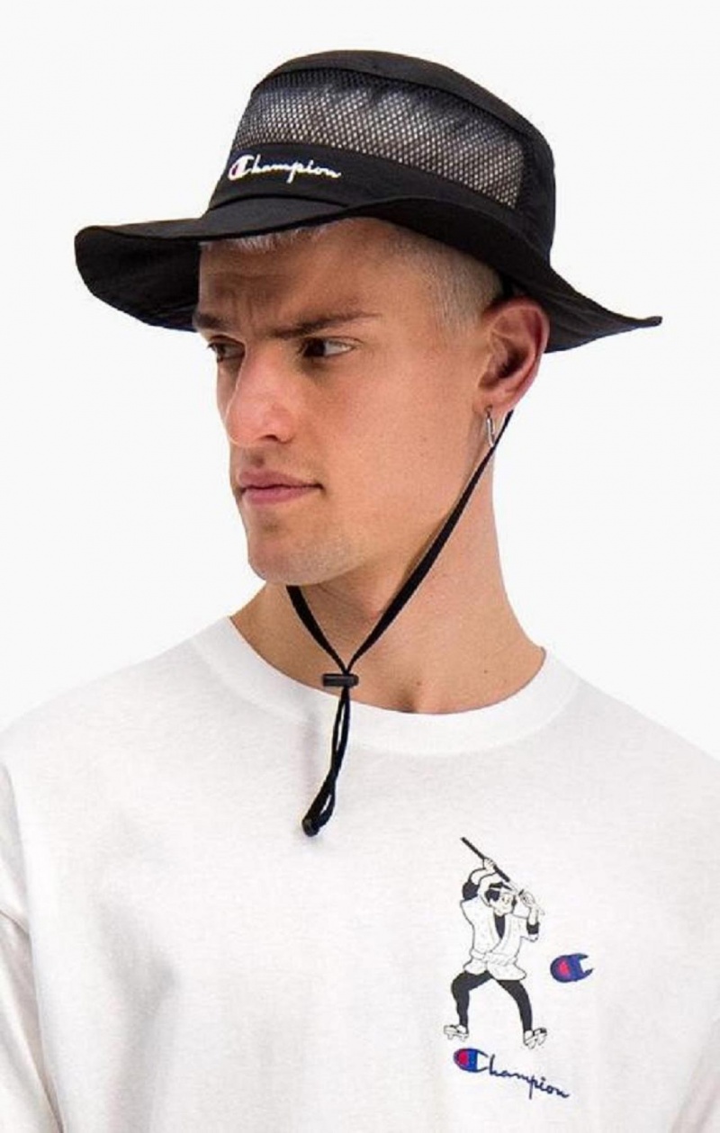 Chapeaux Champion Script Logo Bucket Hat Homme Noir | 4635-THVXS